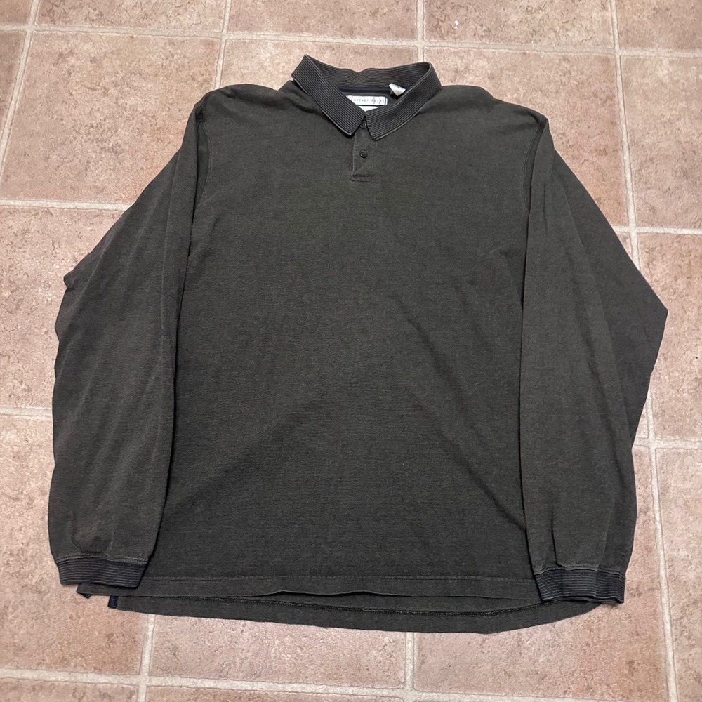 Geoffrey Beene Polo Shirt Mens XL Grey Excellent Long Sleeve Polished Cotton